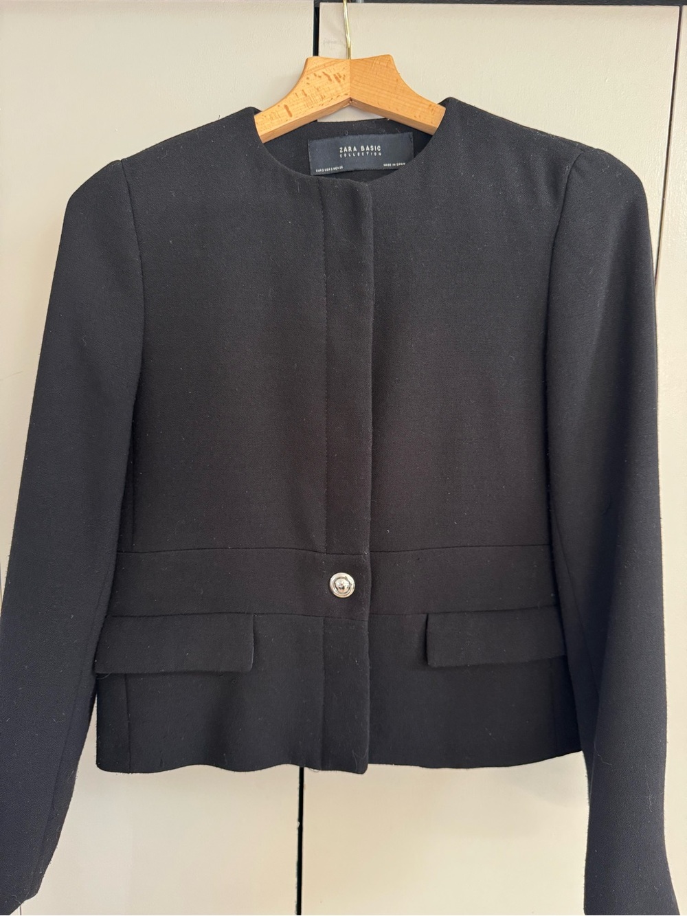 Zara Black Collarless Tailored Blazer